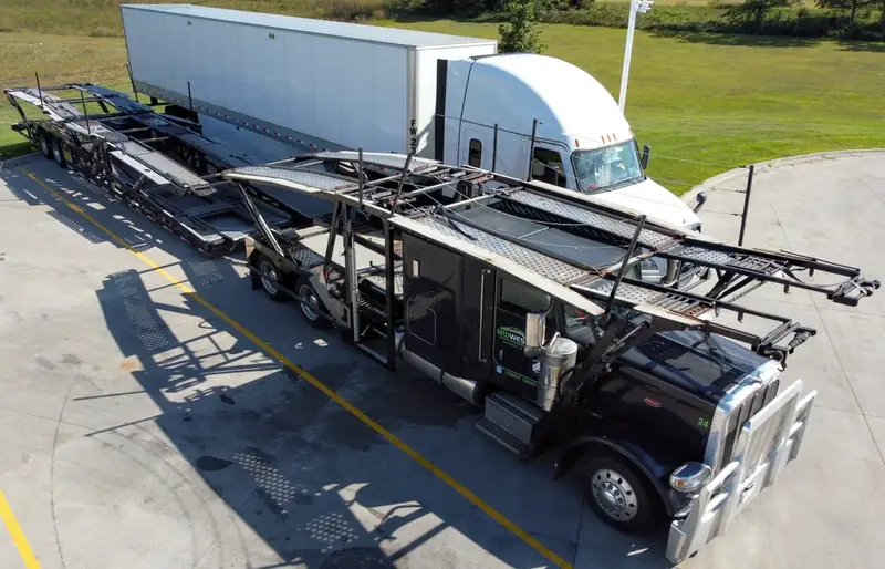 Empty car-carrier trailer ready for loading